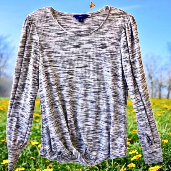 Apt. 9 Gray Heather Long Sleeve Knit Sweater with Knot at Hem - Picture 2 of 10